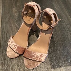 Call It Spring pink crushed velvet strappy sandals
